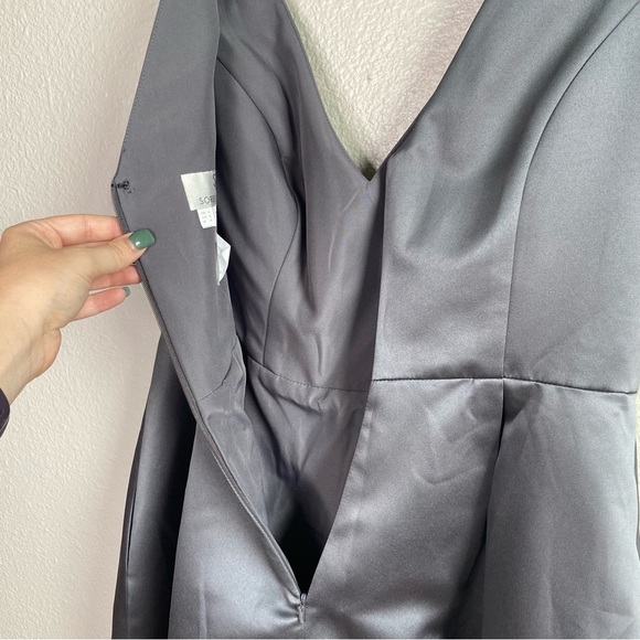 Sorella Vita Gray Satin Short Bridesmaid Formal Dress With Pockets Size 14 - Picture 5 of 8